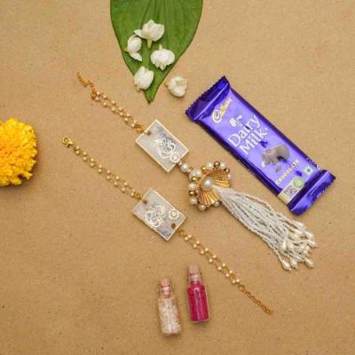 Handmade Resin Ganesha Bhaiya Bhabhi Rakhi With Chocolates & Roli Chawal