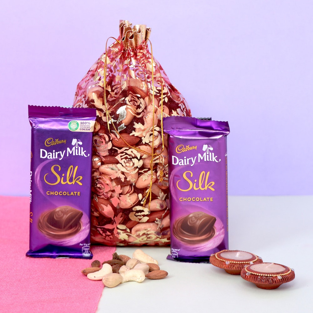  Diwali Hamper of Assorted Dryfruit and Silk