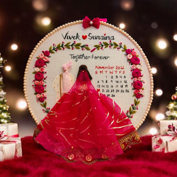  Heart Embroidered hoop with Calender