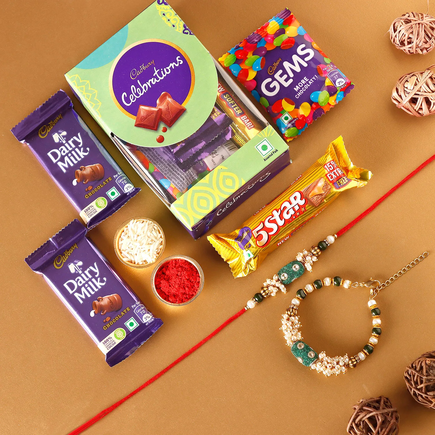  Sneh Pearl Bhaiya Bhabhi Rakhi Set N Cadbury Celebrations